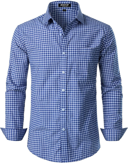 JEMITOP Men's Transitional Weather Slim Fit Long Sleeve Button Down Shirt Business Casual Dress Shirts with Pocket