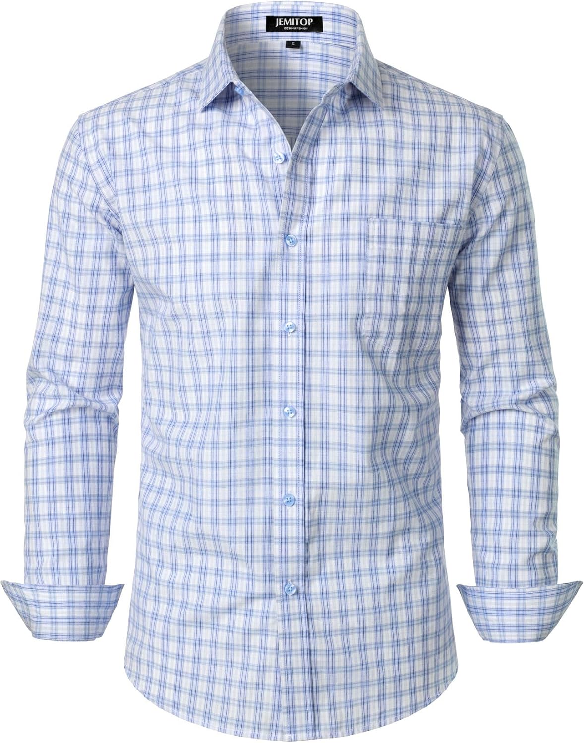 JEMITOP Men's Transitional Weather Slim Fit Long Sleeve Button Down Shirt Business Casual Dress Shirts with Pocket