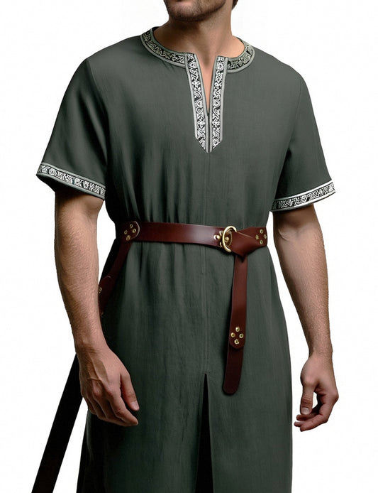 JEMITOP Men's Retro Style Cotton Short Sleeves Tunic Shirts for Viking Medieval Renaissance Costume Without Belt