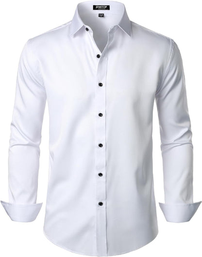 JEMITOP Men's Stretch Wrinkle Free Dress Shirts Formal Wedding Prom Long Sleeve Slim Fit Button Down Shirts