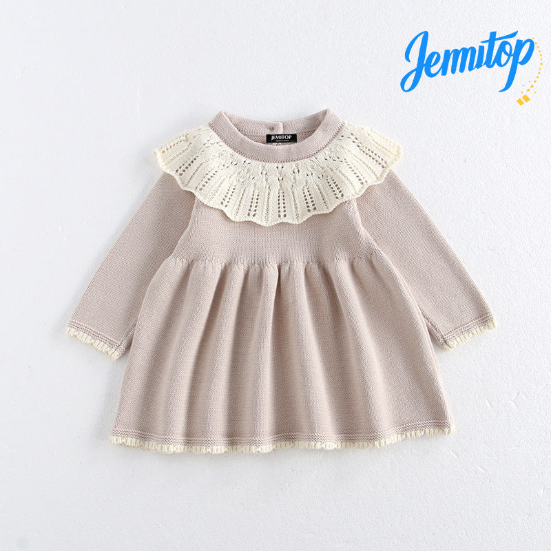 JEMITOP Toddler Girls' Fall Knit Dresses | Soft Twirl Skirt with Bow Detail