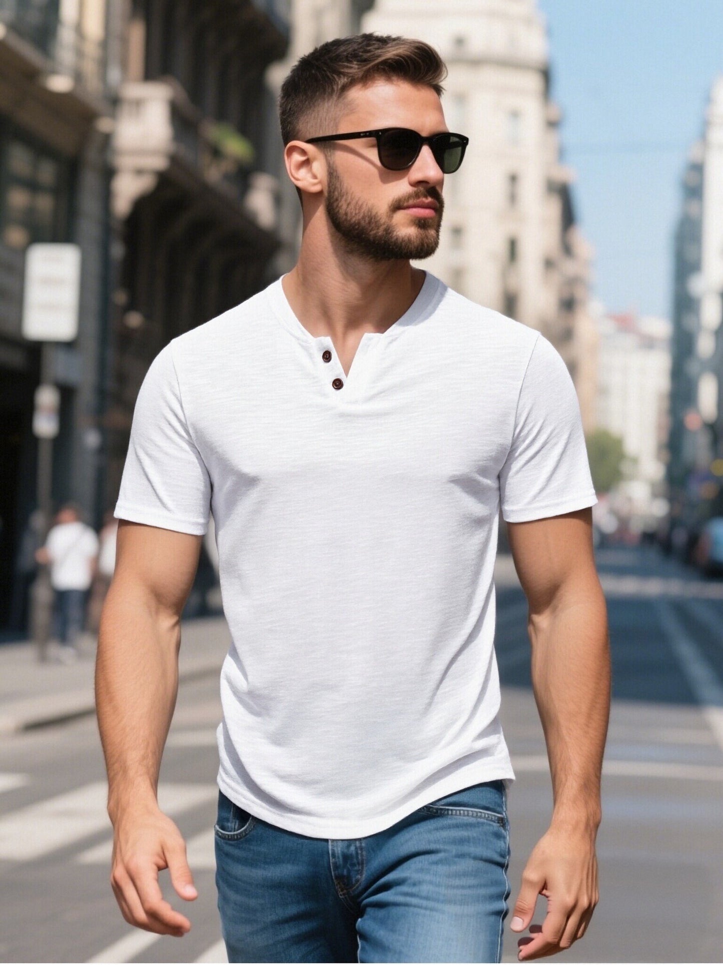 JEMITOP Men's Stretchy Short Sleeve Henley T-Shirt Casual Cotton 2 Buttons Notch Neck Tee Shirts
