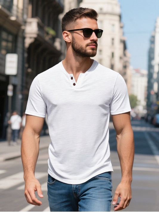 JEMITOP Men's Stretchy Short Sleeve Henley T-Shirt Casual Cotton 2 Buttons Notch Neck Tee Shirts