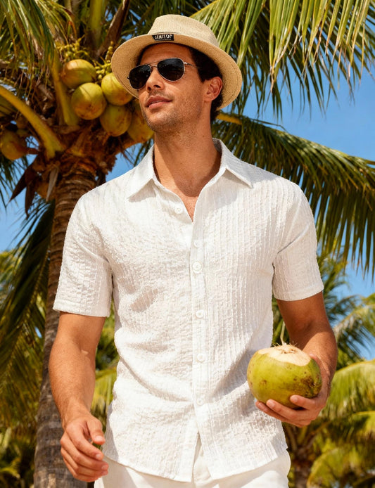 JEMITOP Men's Knit Shirt Summer Casual Short Sleeve Button Down Shirt for Beach Vacation