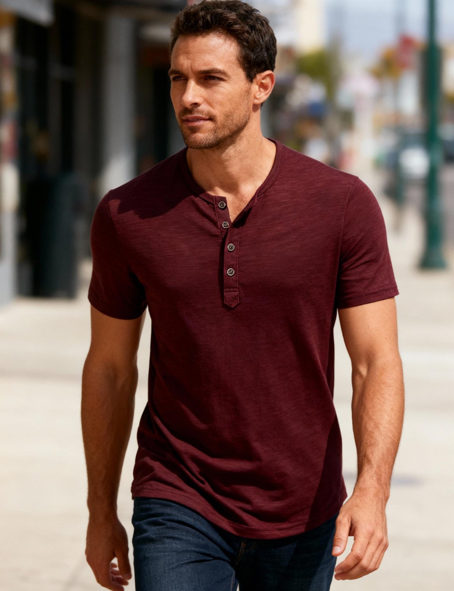 JEMITOP Men's Stretchy Short Sleeve Slim Fit Henley T-Shirt Casual Cotton 4 Buttons Tee Shirts