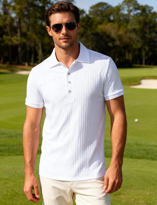 JEMITOP Men's Stretch Knit Slim Fit Polo Shirts Casual Short Sleeve Ribbed Collar Muscle Golf Shirt