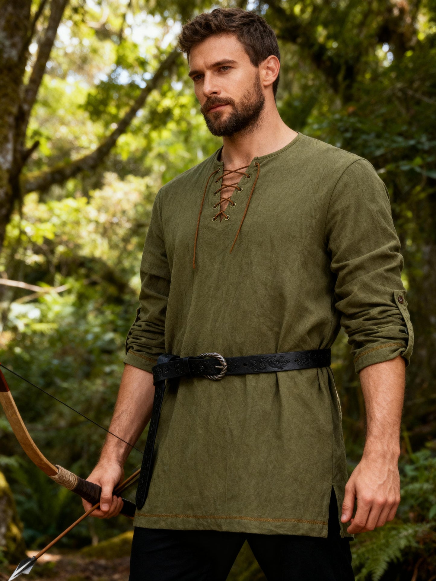 JEMITOP Men's Pure Cotton Lace Up Retro Shirts for Pirate Renaissance Medieval Viking Costume Without Belt