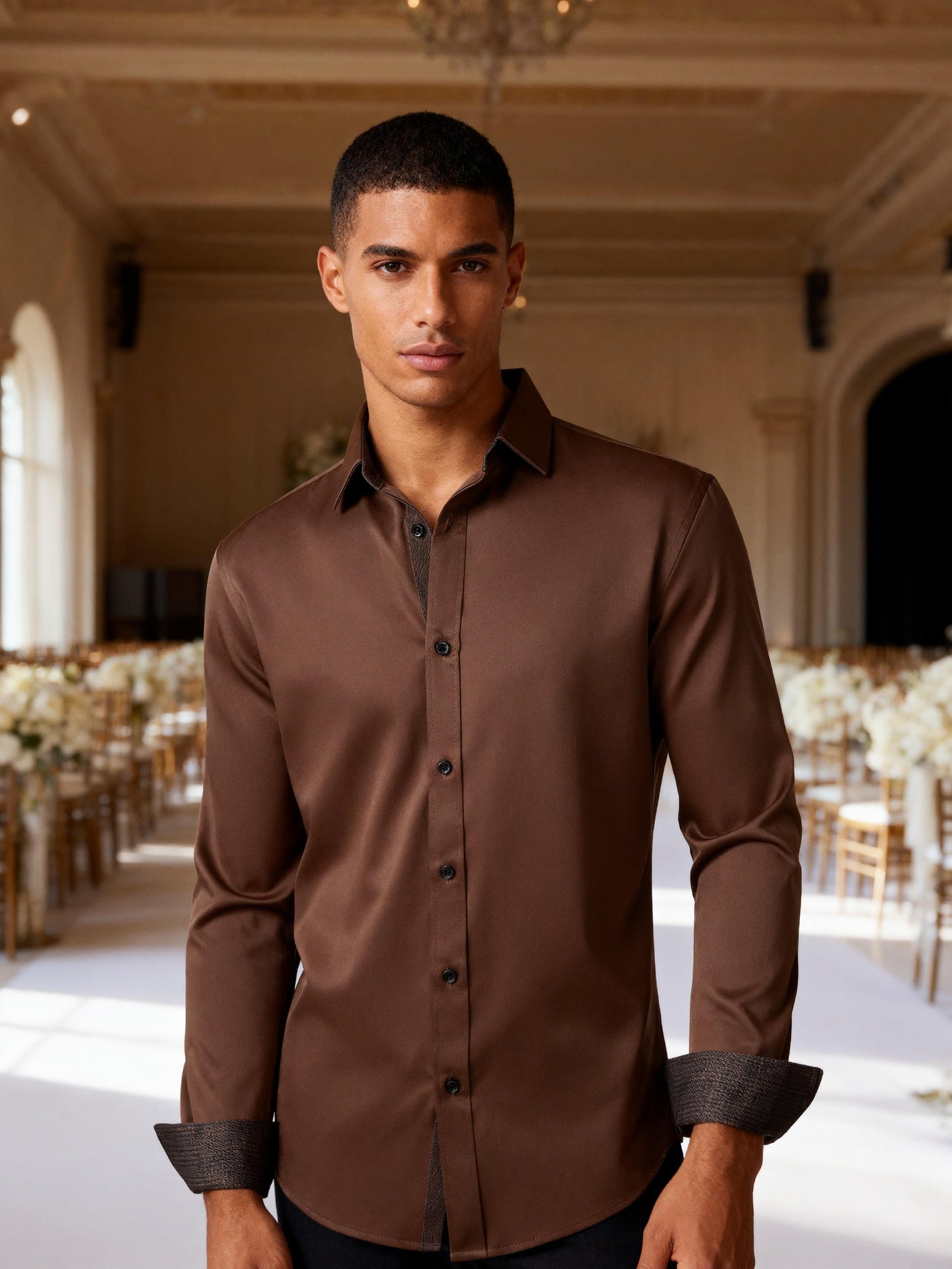 JEMITOP Men's Stretch Multi-Use Long Sleeve Dress Shirts Party Prom Wedding Shirts with Slight Sheen