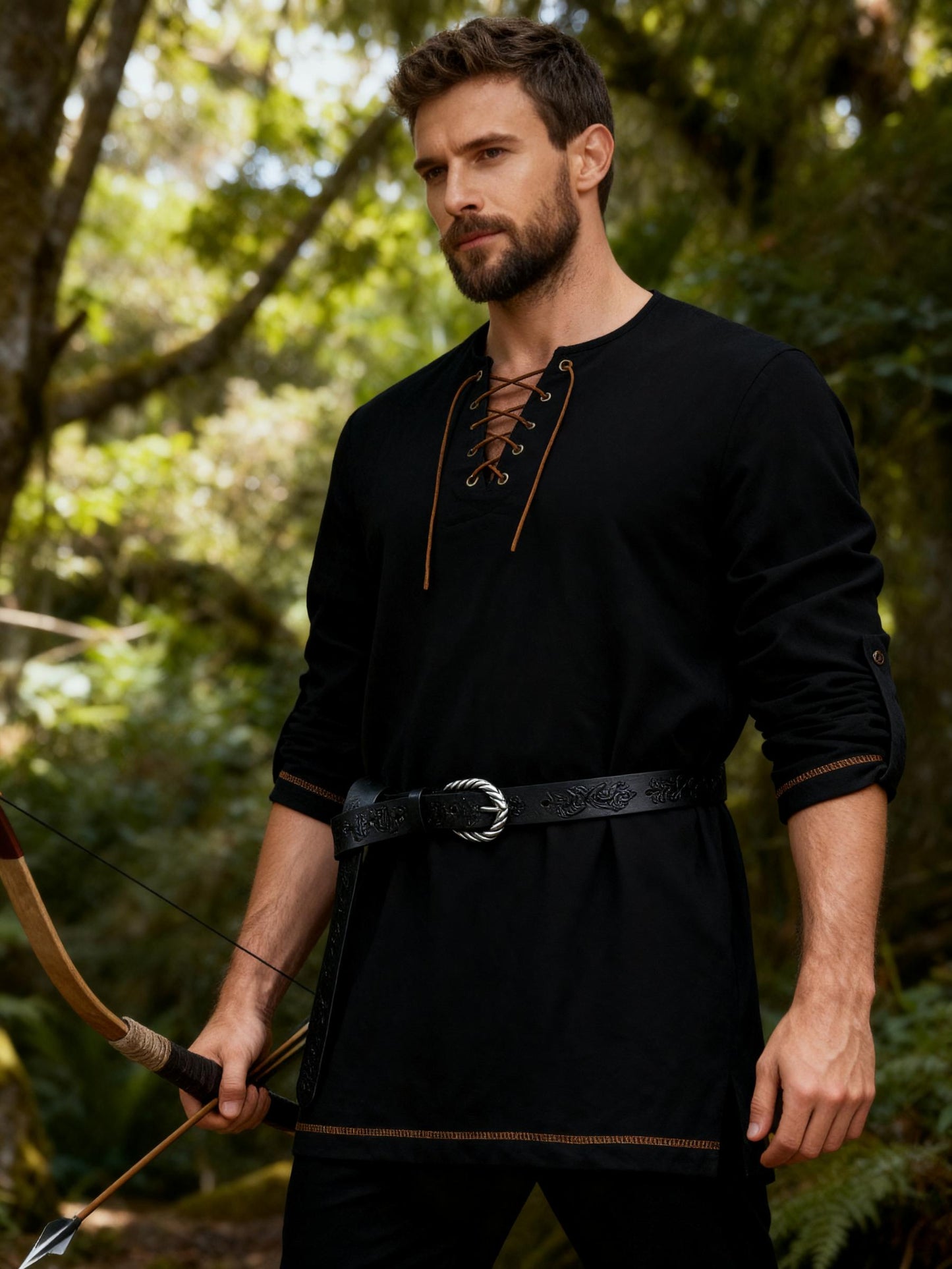 JEMITOP Men's Pure Cotton Lace Up Retro Shirts for Pirate Renaissance Medieval Viking Costume Without Belt