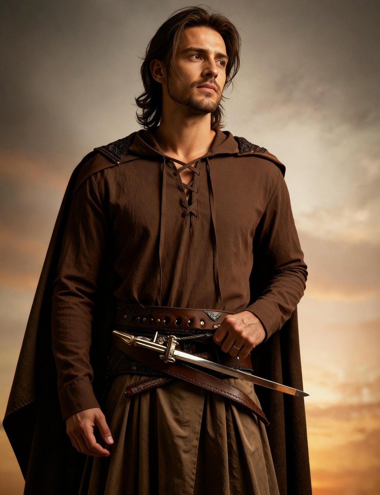 JEMITOP Men's Pure Cotton Retro Style Lace Up Hooded Shirts for Renaissance Pirate Viking Medieval Costume