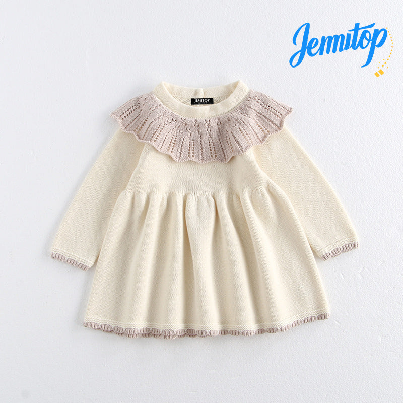 JEMITOP Toddler Girls' Fall Knit Dresses | Soft Twirl Skirt with Bow Detail