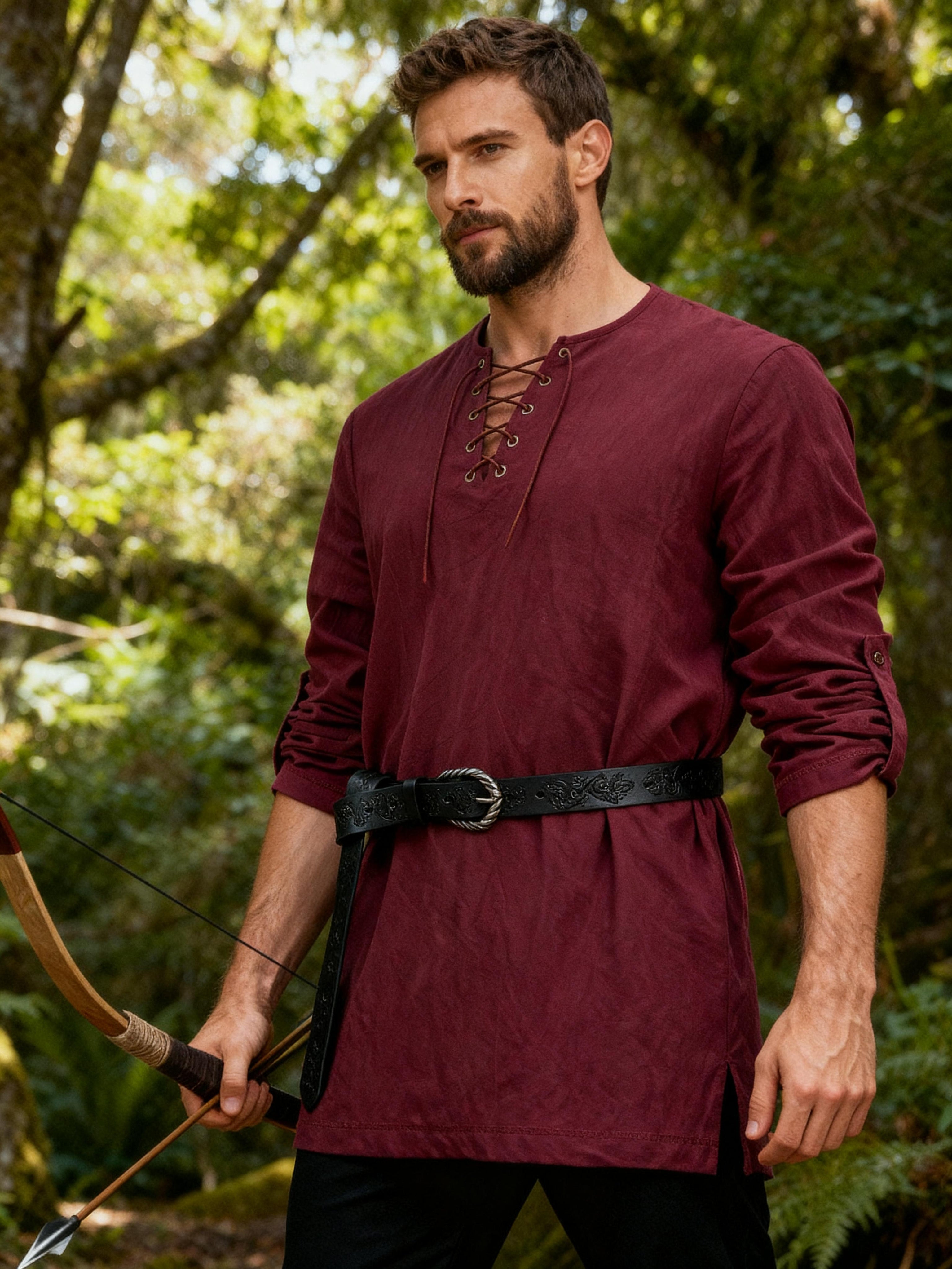 JEMITOP Men's Pure Cotton Lace Up Retro Shirts for Pirate Renaissance
