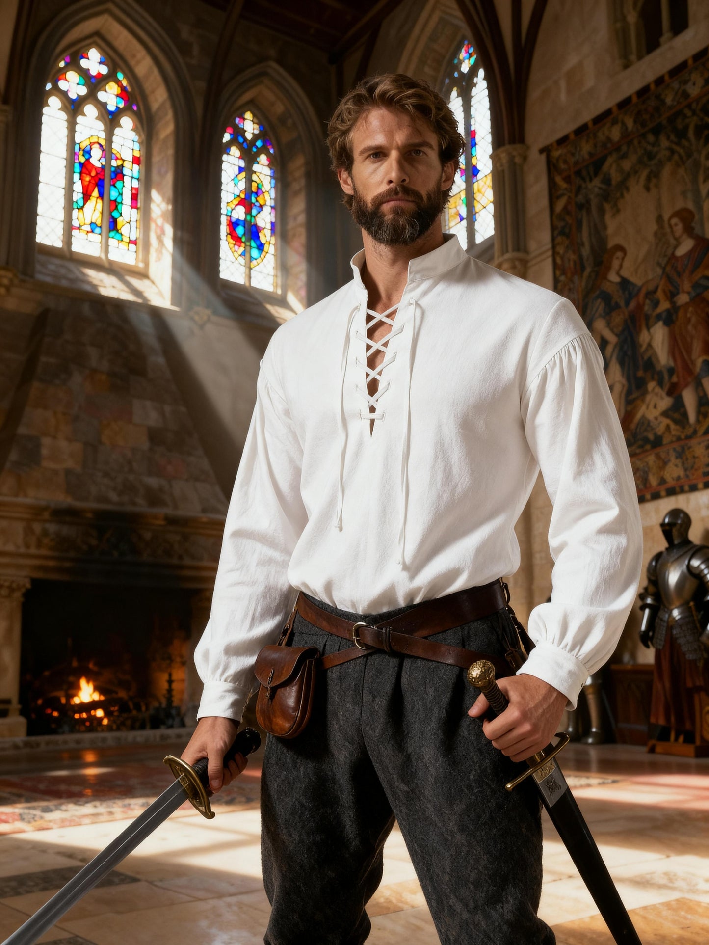 JEMITOP Men's Pure Cotton Retro Lace Up Shirts for Renaissance Pirate Medieval Viking