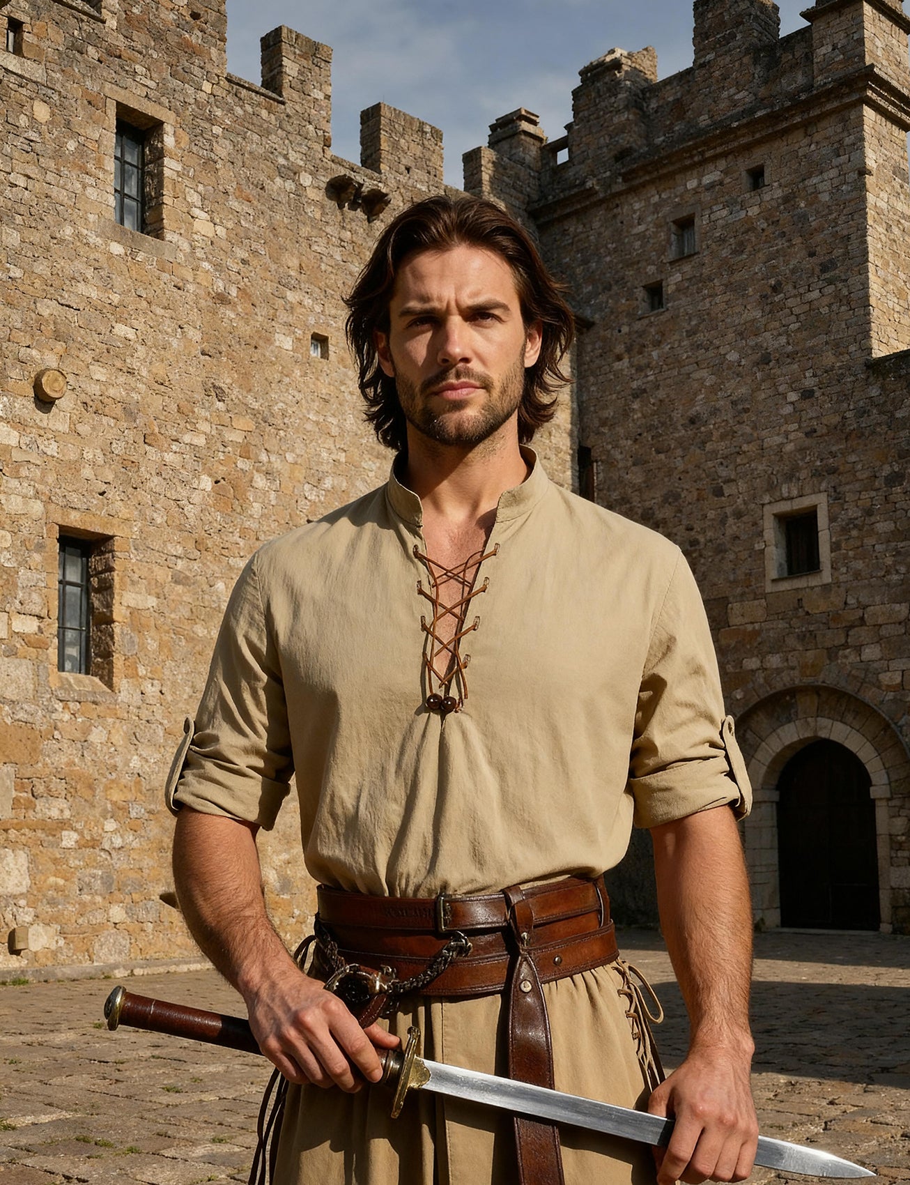 JEMITOP Men's Cotton Long Sleeve Lace Up Vintage Shirts for Renaissance Pirate Viking Medieval Costume