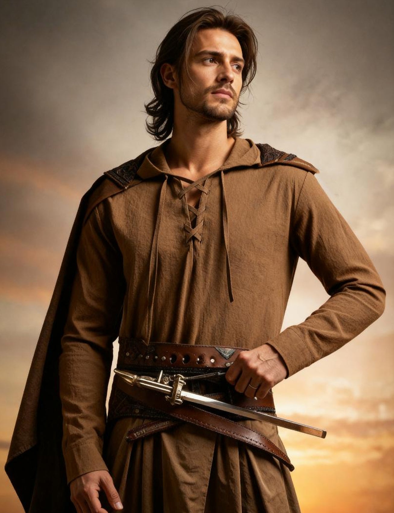 JEMITOP Men's Pure Cotton Retro Style Lace Up Hooded Shirts for Renaissance Pirate Viking Medieval Costume