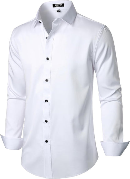 JEMITOP Men's Stretch Wrinkle Free Dress Shirts Formal Wedding Prom Long Sleeve Slim Fit Button Down Shirts