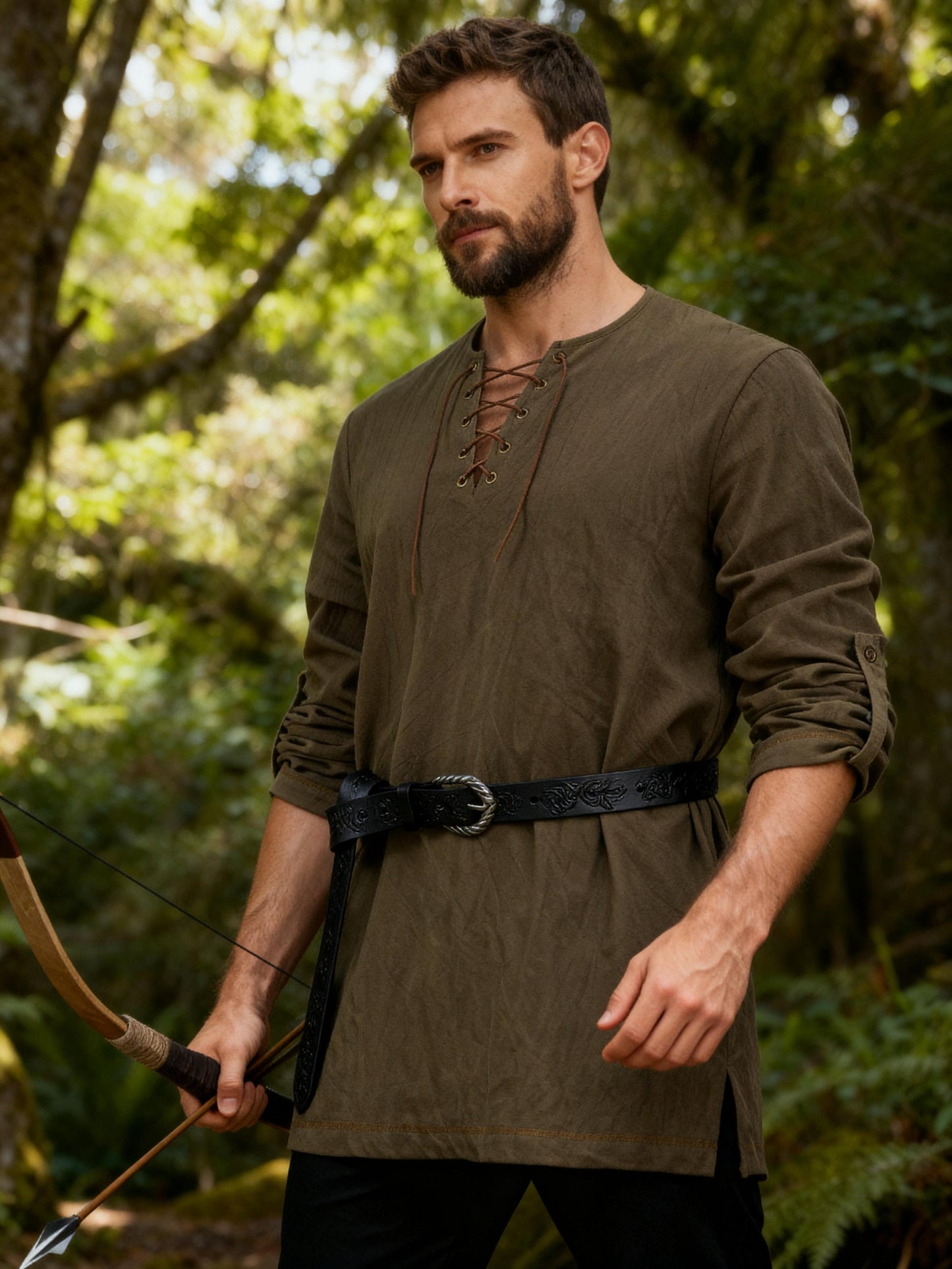 JEMITOP Men's Pure Cotton Lace Up Retro Shirts for Pirate Renaissance Medieval Viking Costume Without Belt