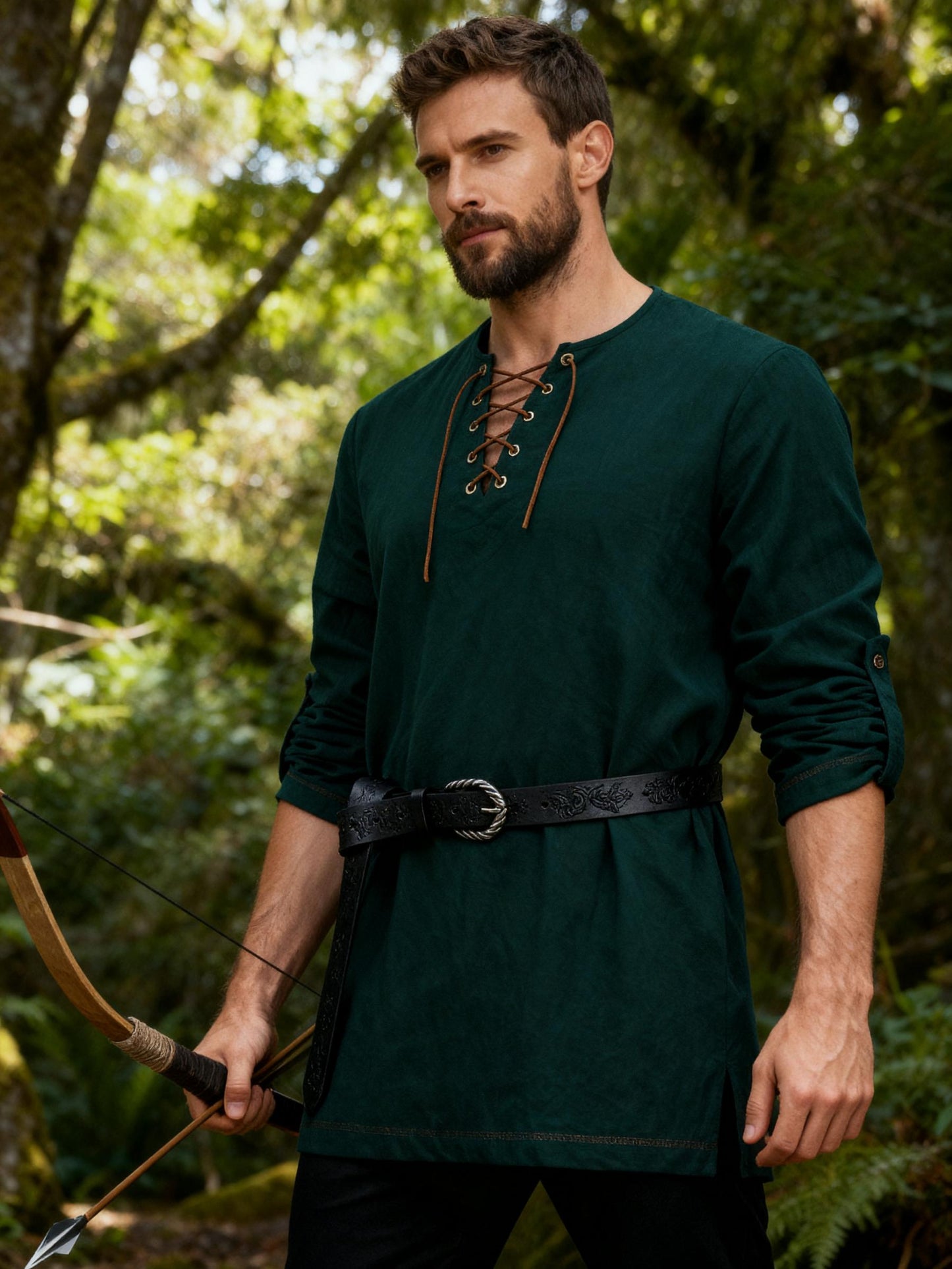 JEMITOP Men's Pure Cotton Lace Up Retro Shirts for Pirate Renaissance Medieval Viking Costume Without Belt