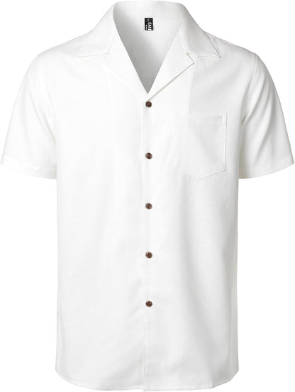 JEMITOP Men's Stretch Cuban Collar Shirt Summer Lightweight Short Sleeve Button Down Shirts with Pocket for Beach Vacation