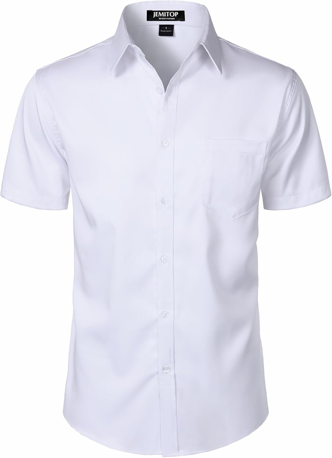 JEMITOP Men's Stretch Slim Fit Dress Shirts Formal Wedding Prom Short Sleeve Button Down Shirt with Pocket