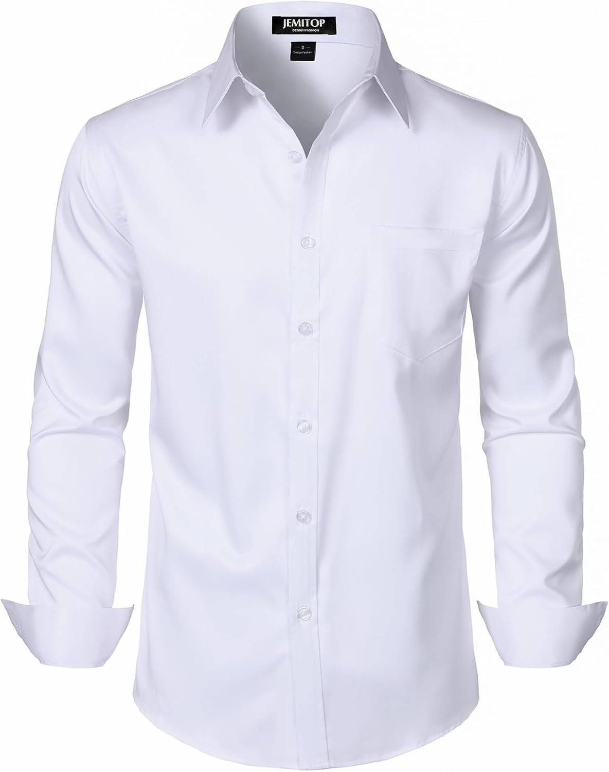 JEMITOP Men's Stretch Slim Fit Dress Shirts Formal Wedding Prom Business Long Sleeve Button Down Shirt with Pocket