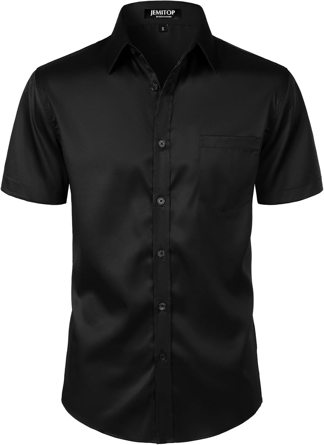 JEMITOP Men's Stretch Slim Fit Dress Shirts Formal Wedding Prom Short Sleeve Button Down Shirt with Pocket