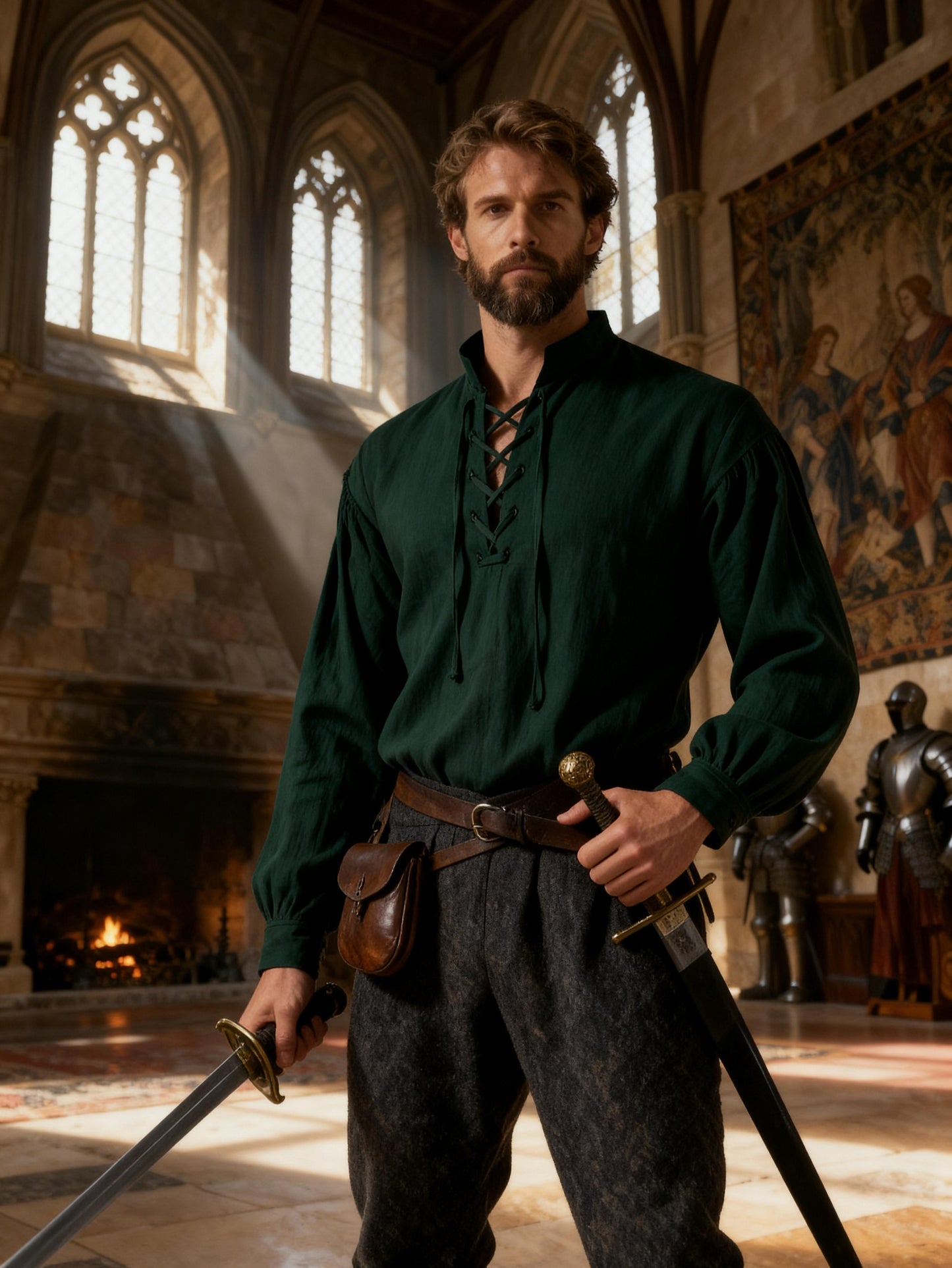 JEMITOP Men's Pure Cotton Retro Lace Up Shirts for Renaissance Pirate Medieval Viking