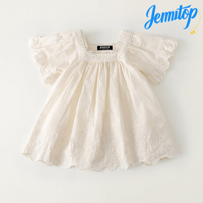 JEMITOP Girls Summer Dresses with Lace Collar - Ruffle Sleeve Princess Dress