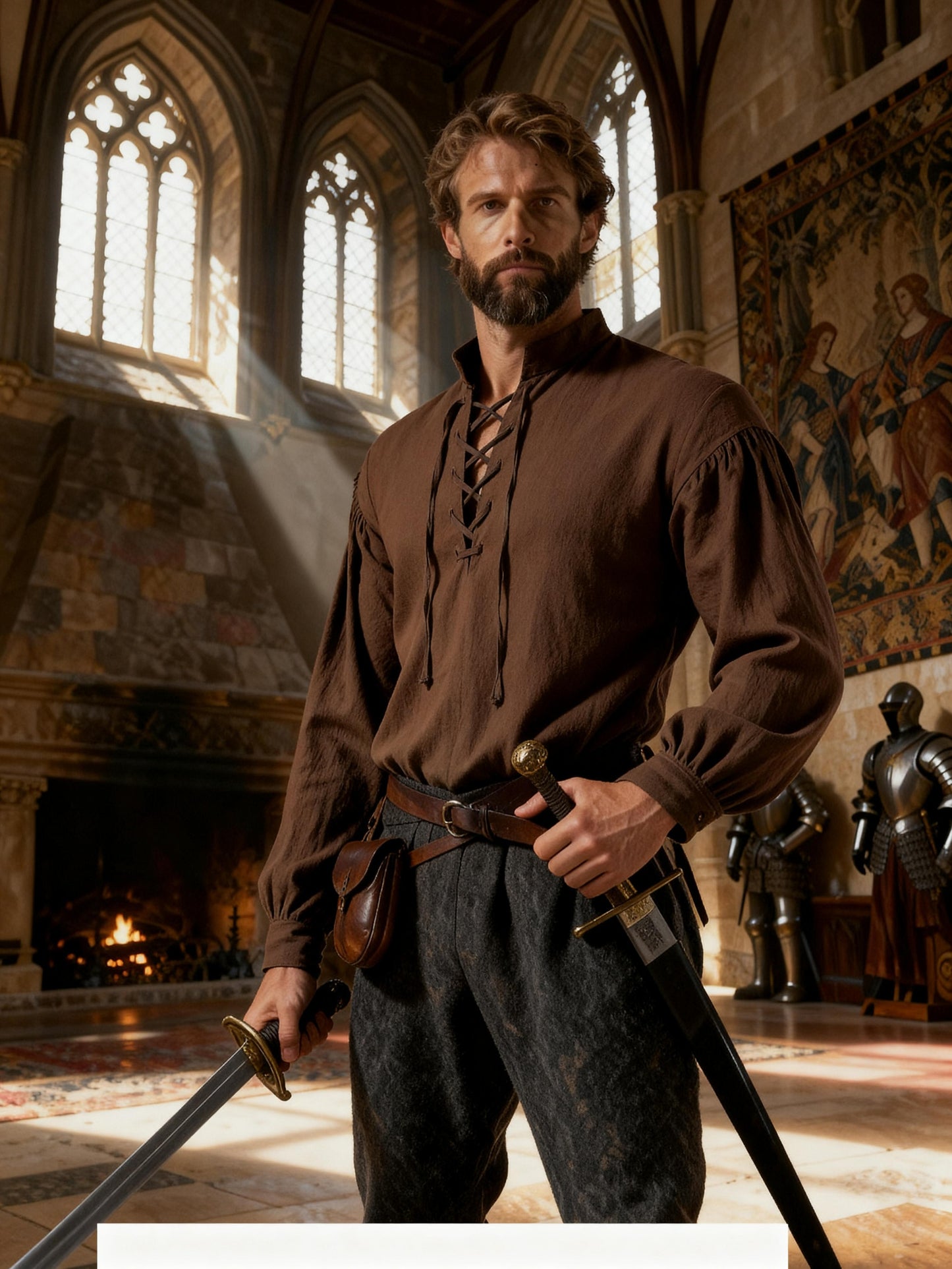JEMITOP Men's Pure Cotton Retro Lace Up Shirts for Renaissance Pirate Medieval Viking