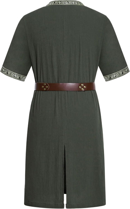 JEMITOP Men's Retro Style Cotton Short Sleeves Tunic Shirts for Viking Medieval Renaissance Costume Without Belt