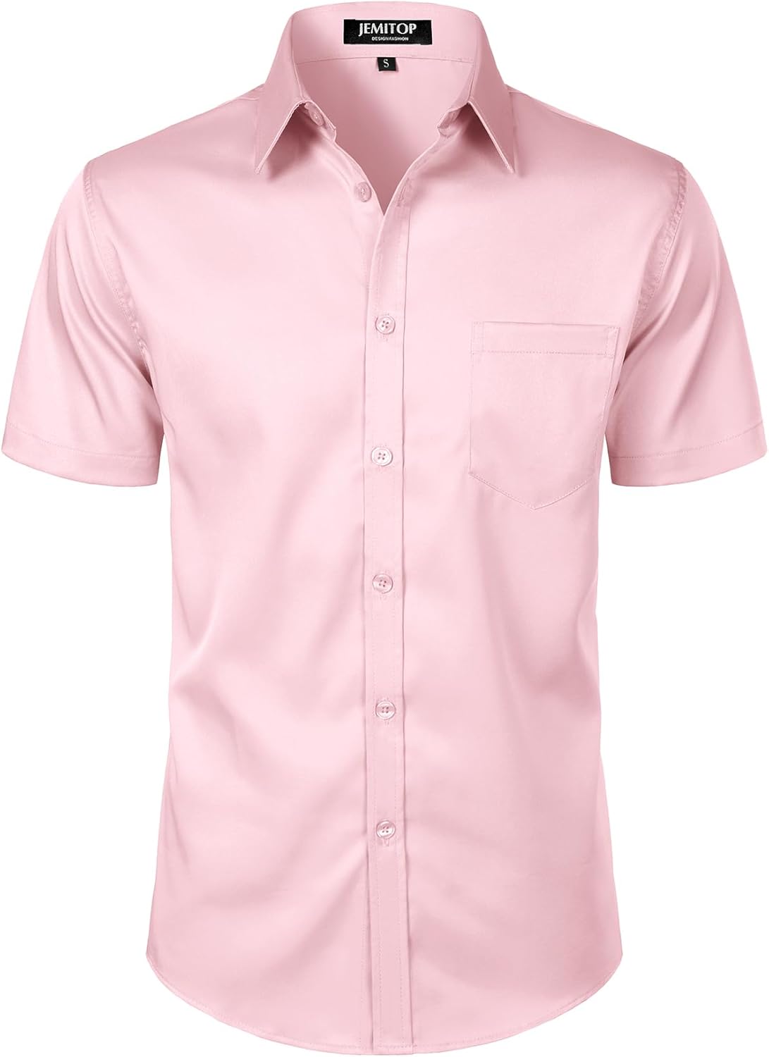 JEMITOP Men's Stretch Slim Fit Dress Shirts Formal Wedding Prom Short Sleeve Button Down Shirt with Pocket