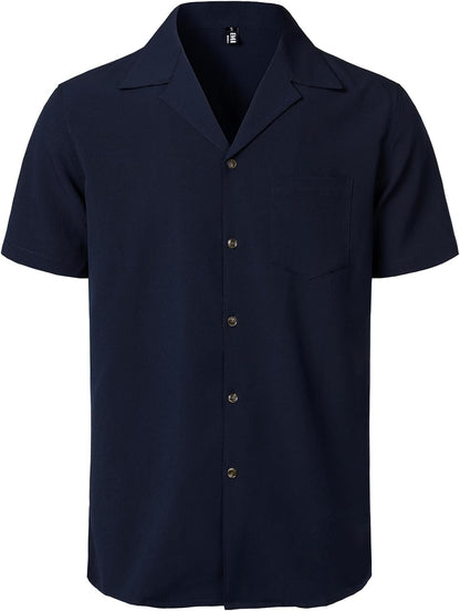 JEMITOP Men's Stretch Cuban Collar Shirt Summer Lightweight Short Sleeve Button Down Shirts with Pocket for Beach Vacation