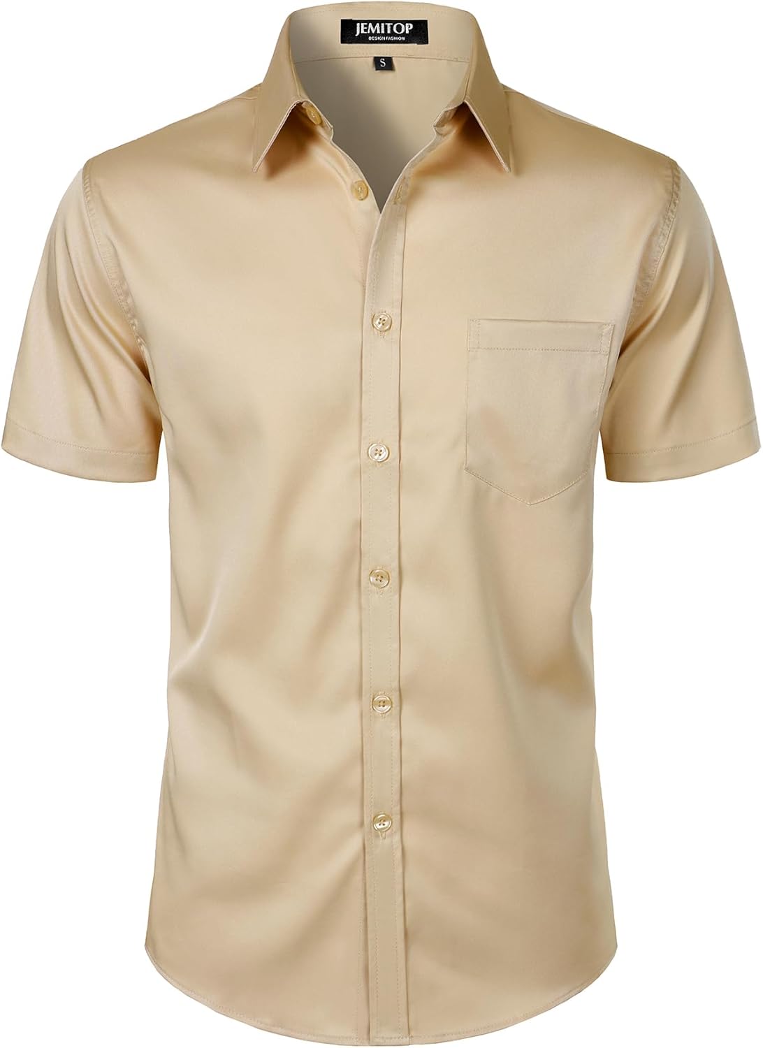 JEMITOP Men's Stretch Slim Fit Dress Shirts Formal Wedding Prom Short Sleeve Button Down Shirt with Pocket