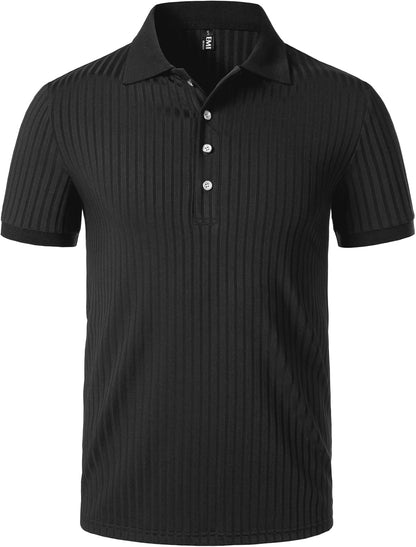 JEMITOP Men's Stretch Knit Slim Fit Polo Shirts Casual Short Sleeve Ribbed Collar Muscle Golf Shirt