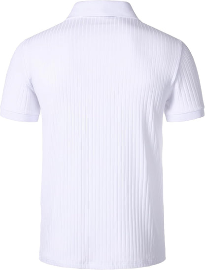 JEMITOP Men's Stretch Knit Slim Fit Polo Shirts Casual Short Sleeve Ribbed Collar Muscle Golf Shirt