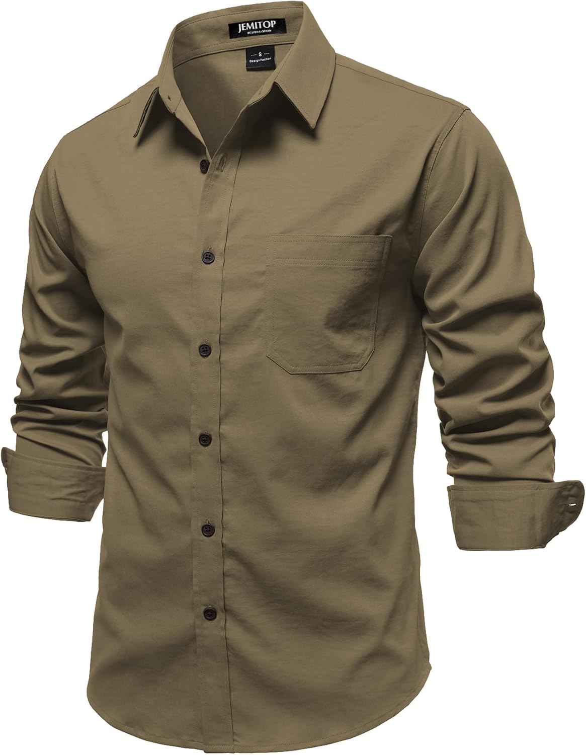 JEMITOP Mens Stretch Vintage Aged Style Shirts Casual Soft Long Sleeve Button Down Shirt with Pocket