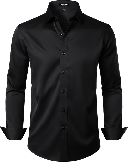 JEMITOP Men's Stretch Wrinkle Free Dress Shirts Formal Prom Wedding Long Sleeve Button Down Shirts