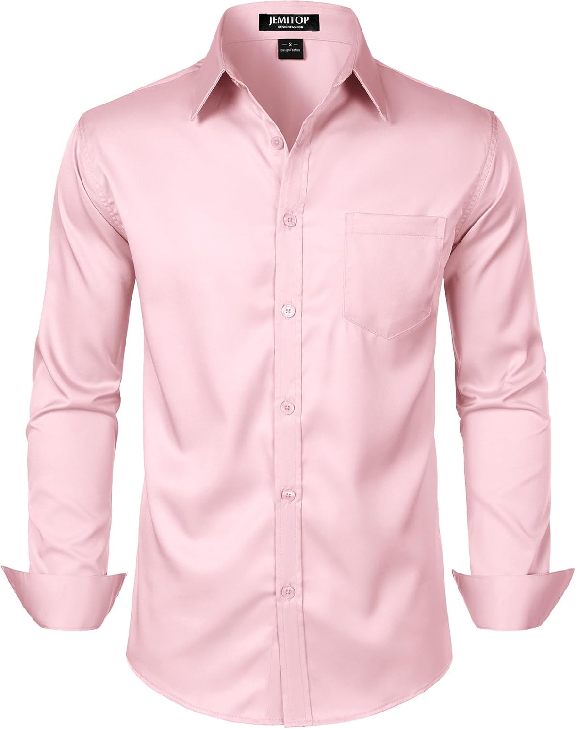 JEMITOP Men's Stretch Slim Fit Dress Shirts Formal Wedding Prom Business Long Sleeve Button Down Shirt with Pocket