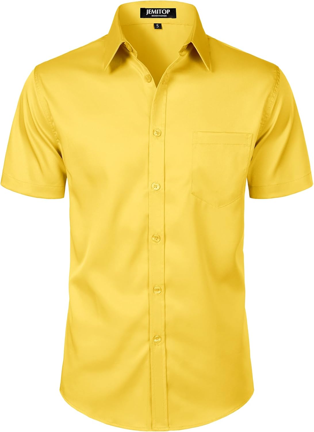 JEMITOP Men's Stretch Slim Fit Dress Shirts Formal Wedding Prom Short Sleeve Button Down Shirt with Pocket
