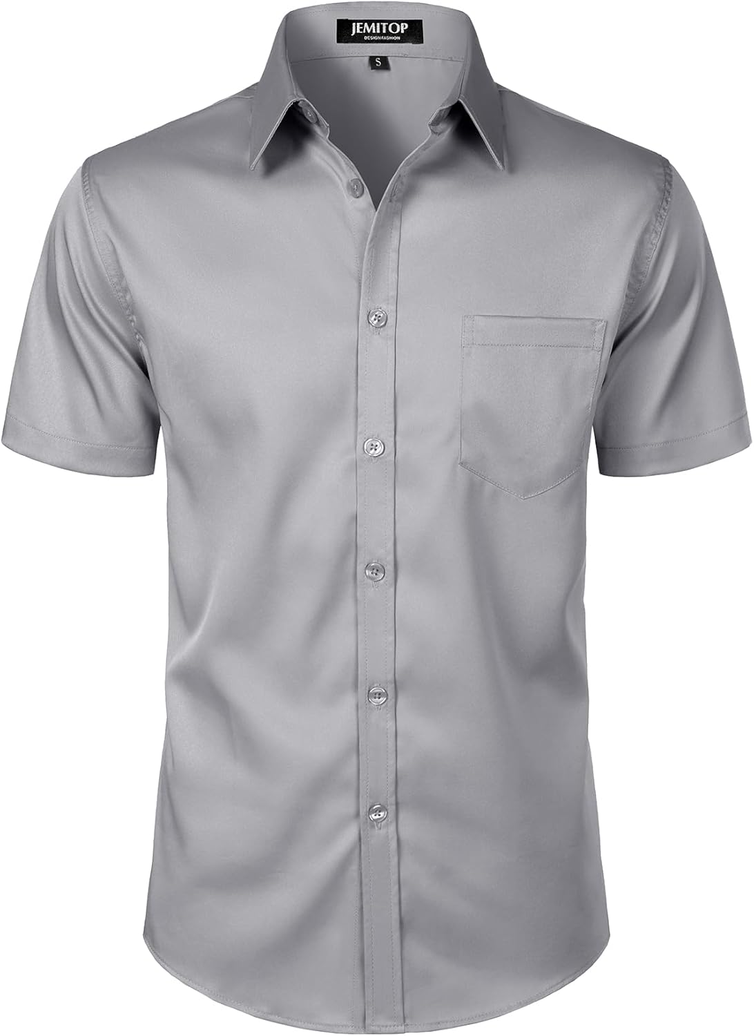 JEMITOP Men's Stretch Slim Fit Dress Shirts Formal Wedding Prom Short Sleeve Button Down Shirt with Pocket