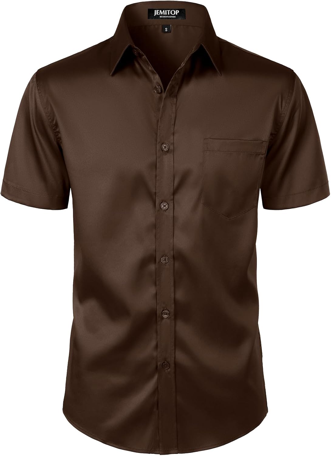 JEMITOP Men's Stretch Slim Fit Dress Shirts Formal Wedding Prom Short Sleeve Button Down Shirt with Pocket