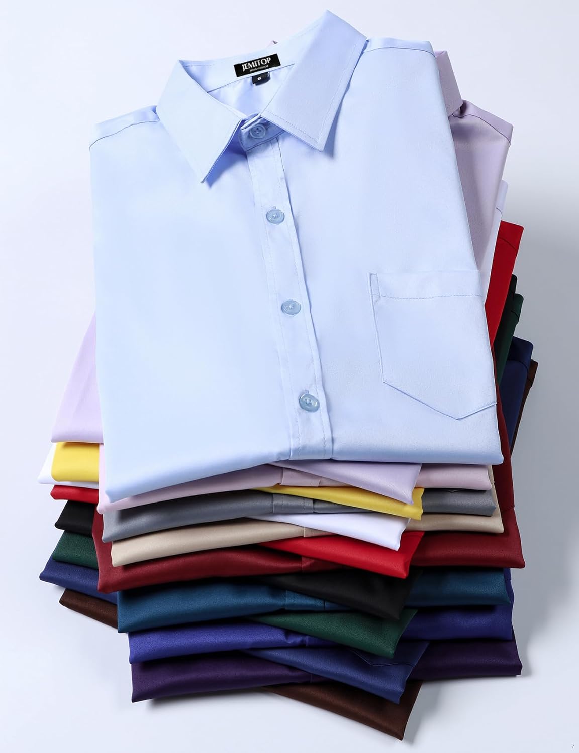 JEMITOP Men's Stretch Slim Fit Dress Shirts Formal Wedding Prom Short Sleeve Button Down Shirt with Pocket