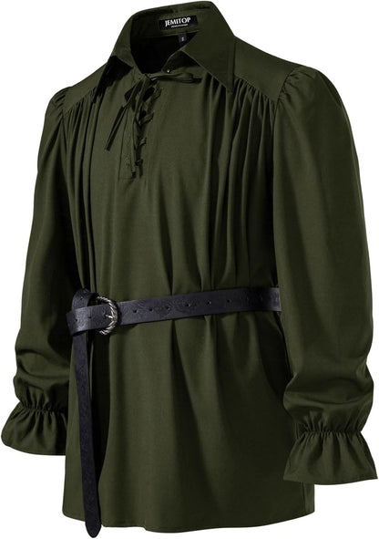 JEMITOP Men's Vintage Ruffled Lace Up Shirts for Pirate Vampire Renaissance Gothic Victorian Steampunk Costume Without Belt