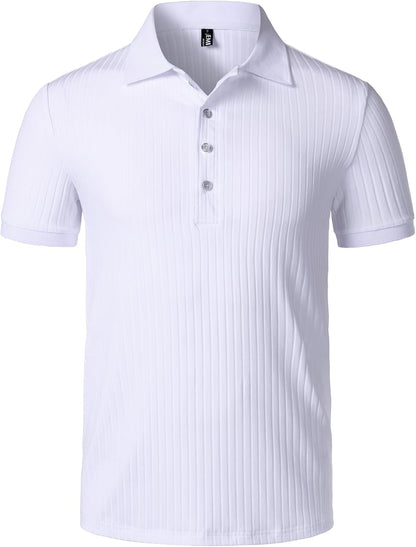 JEMITOP Men's Stretch Knit Slim Fit Polo Shirts Casual Short Sleeve Ribbed Collar Muscle Golf Shirt