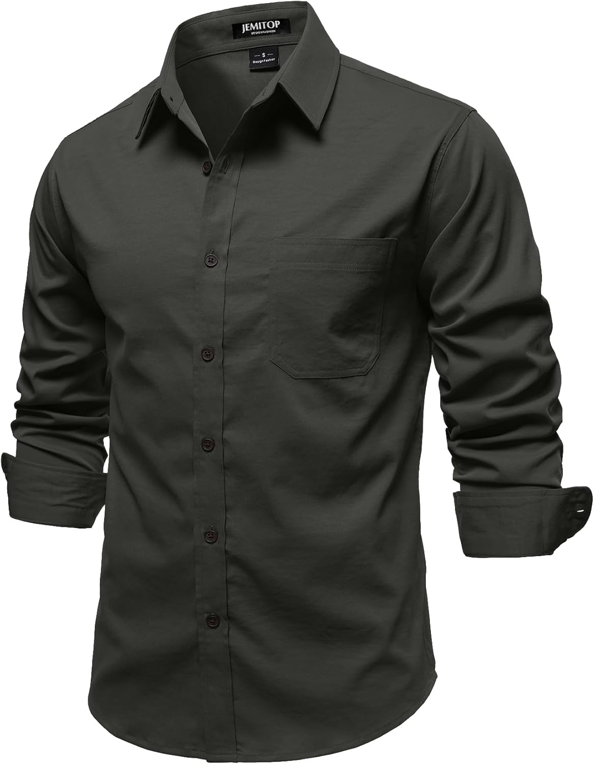 JEMITOP Mens Stretch Vintage Aged Style Shirts Casual Soft Long Sleeve Button Down Shirt with Pocket