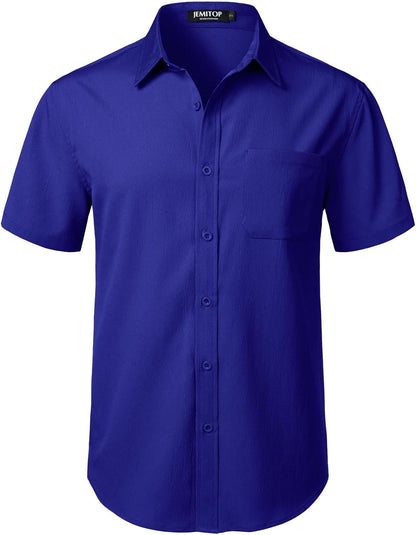 JEMITOP Men's Stretch Wrinkle Free Short Sleeve Texture Shirt Summer Lightweight Button Down Shirts for Beach Vacation