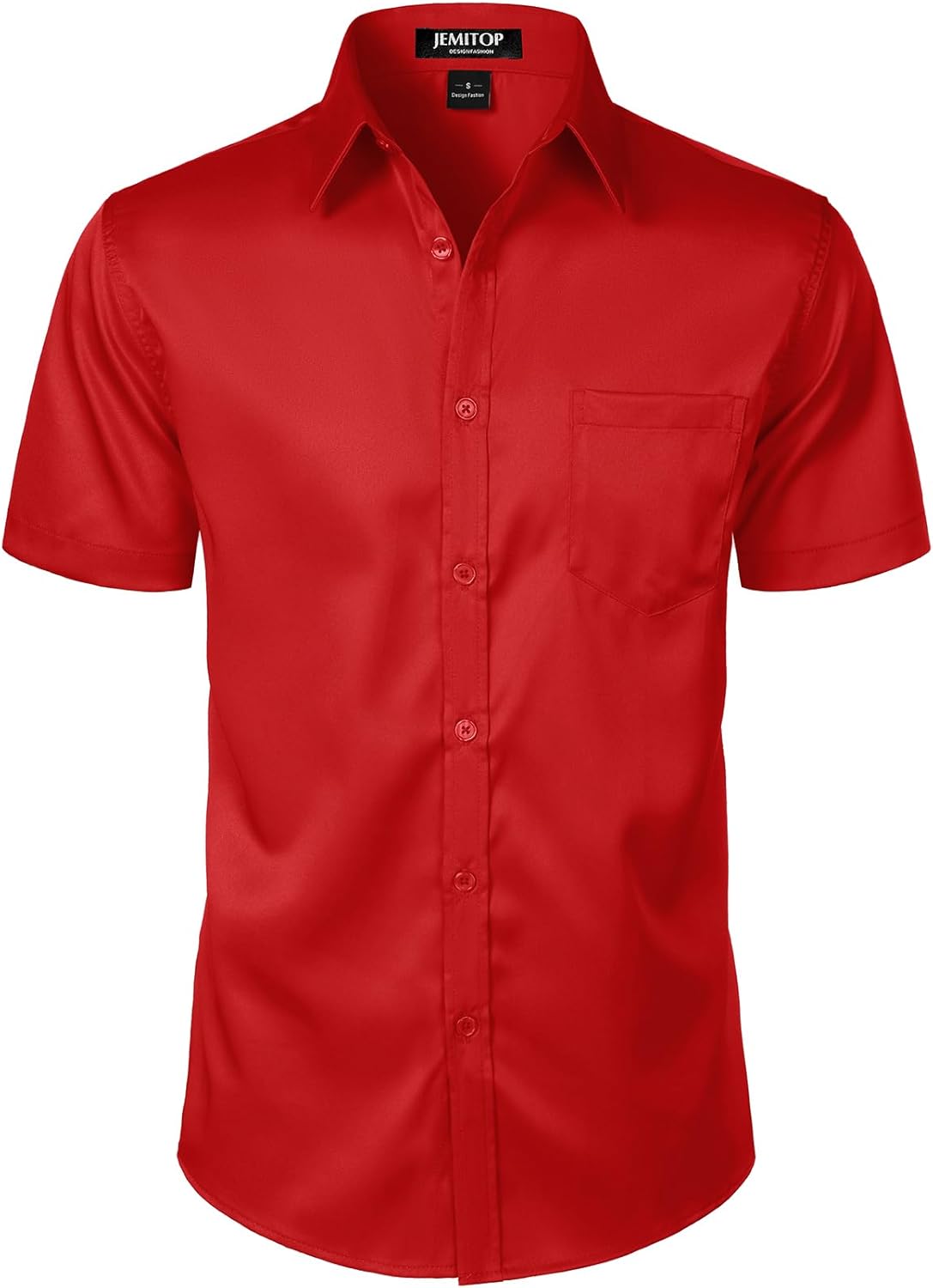 JEMITOP Men's Stretch Slim Fit Dress Shirts Formal Wedding Prom Short Sleeve Button Down Shirt with Pocket
