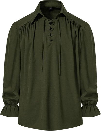 JEMITOP Men's Vintage Ruffled Lace Up Shirts for Pirate Vampire Renaissance Gothic Victorian Steampunk Costume Without Belt