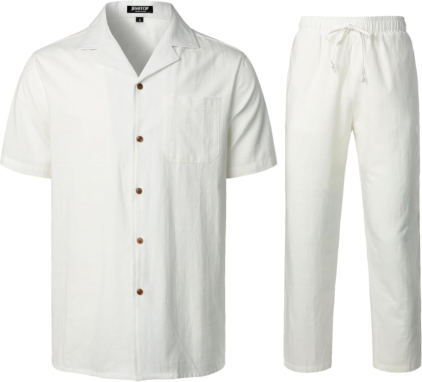 JEMITOP Men's 2 Piece Outfits Summer Relaxed Fit Walking Suit Casual Cuban Guayabera Shirt and Pants Set Beach Vacation