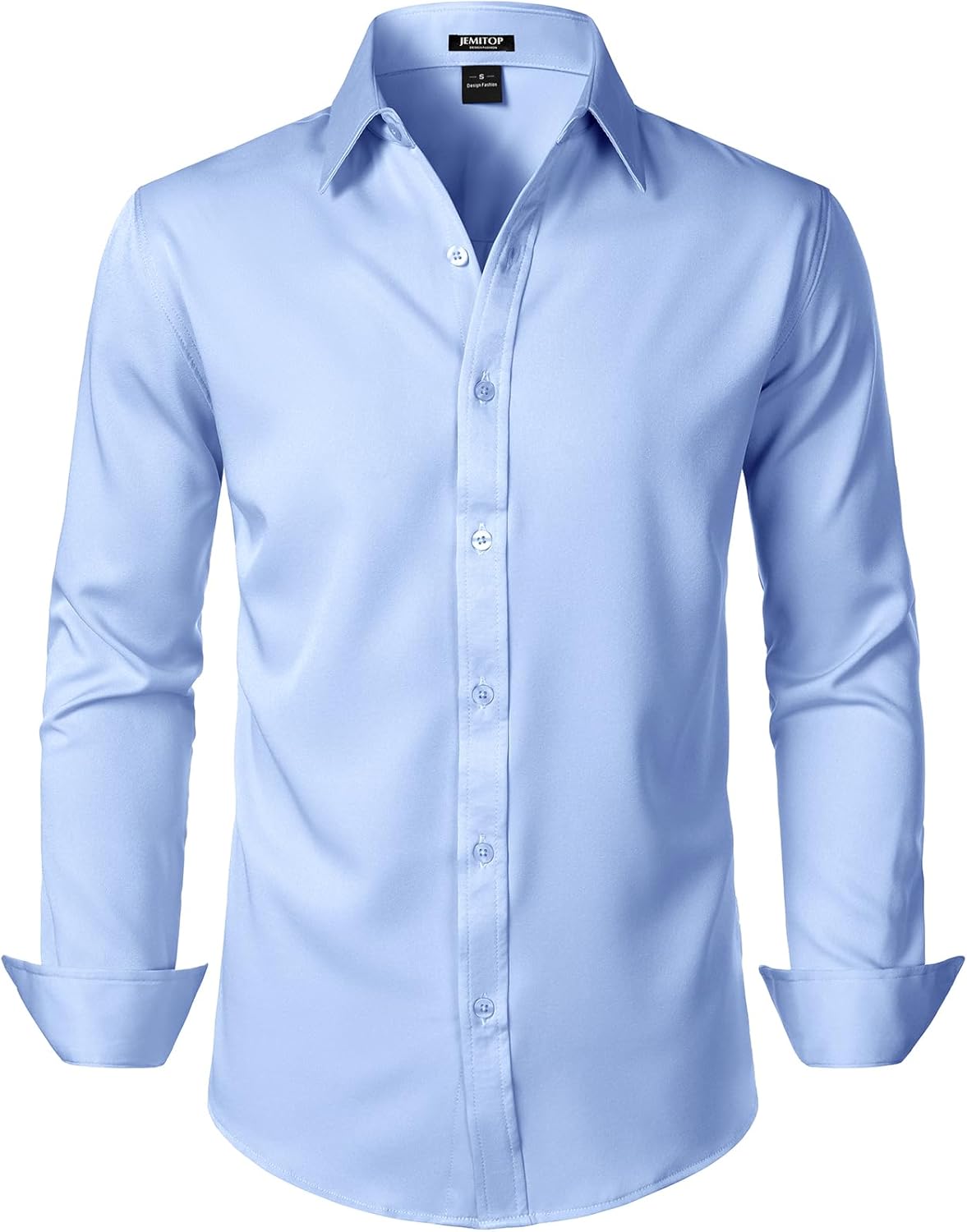 JEMITOP Men's Stretch Soft Slim Fit Dress Shirts Long Sleeve Formal Wedding Business Casual Button Down Shirt